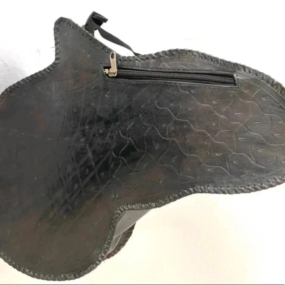 Handmade unisex black brown leather backpack